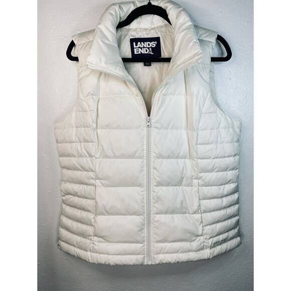 Lands' End Jackets & Blazers - Lands End Quilted Puffer Vest Down/Feather Insulated Ivory Women Sz Large 14-16